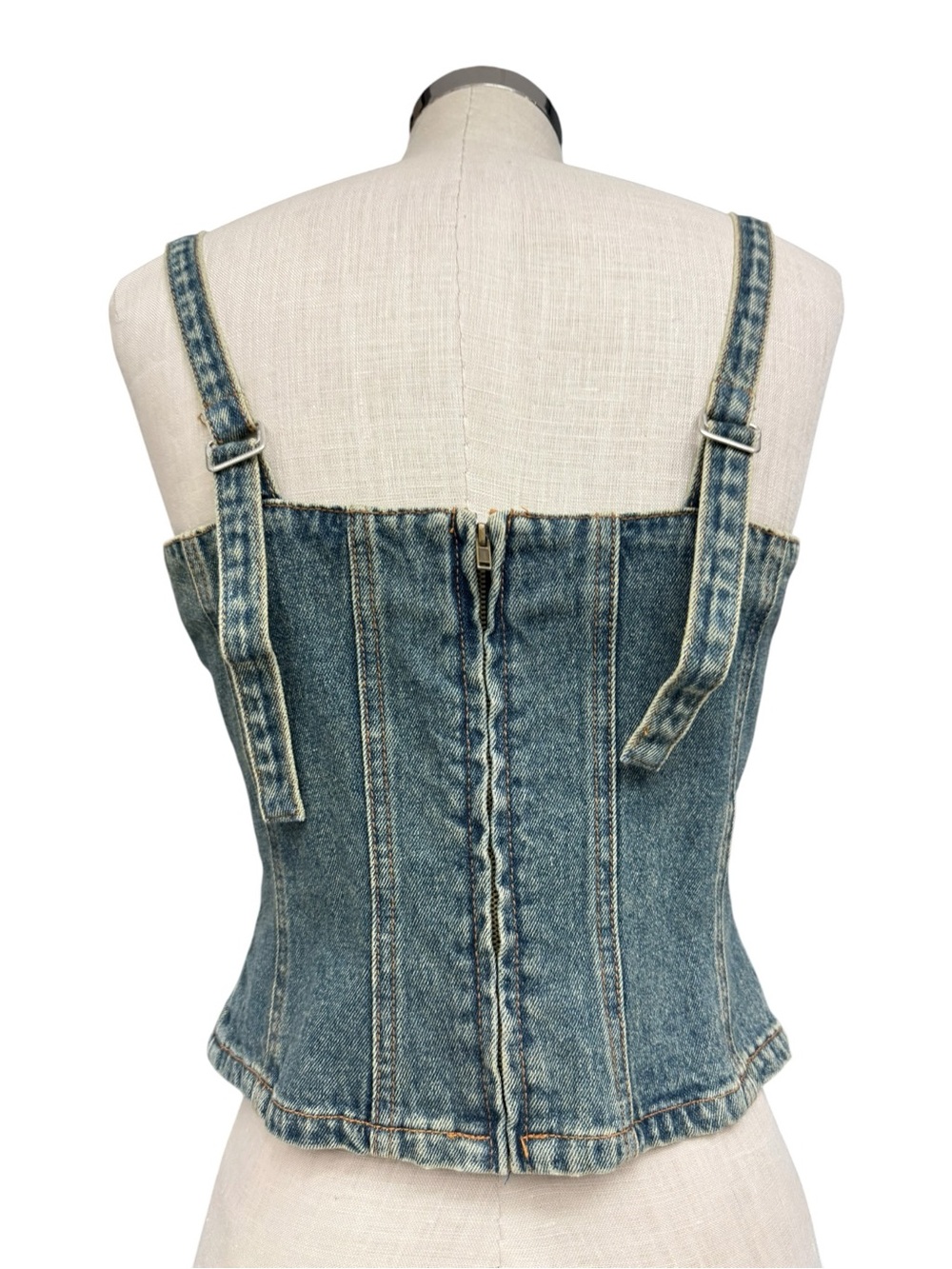 Vintage Y2K Jeanology Denim Corset Top Medium Wash Zip Back Bustier Cami Size 10 - Picture 4 of 12